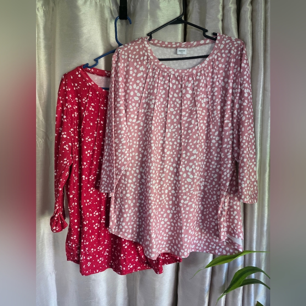 Pink and Red Polka Dot Women's Tops